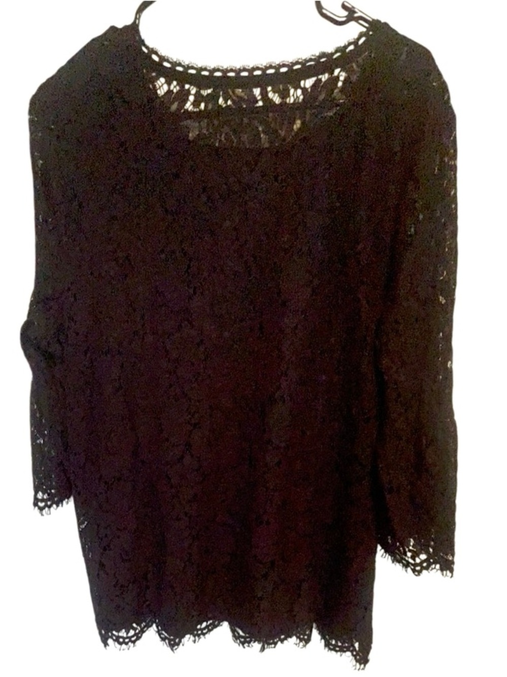 Isaac Mizrahi Live XL Black Floral Lace Bell Sleeve Blouse Date Night - Picture 5 of 9